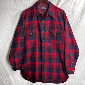 Vintage Pendleton Shirt Red Tartan Plaid Virgin Wool USA Made Flannel Mens 16.5